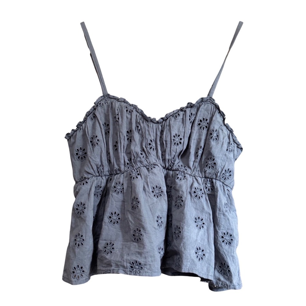 Hollister Eyelet Camisole Women S Blue Excellent Smocked Peplum Babydoll Top
